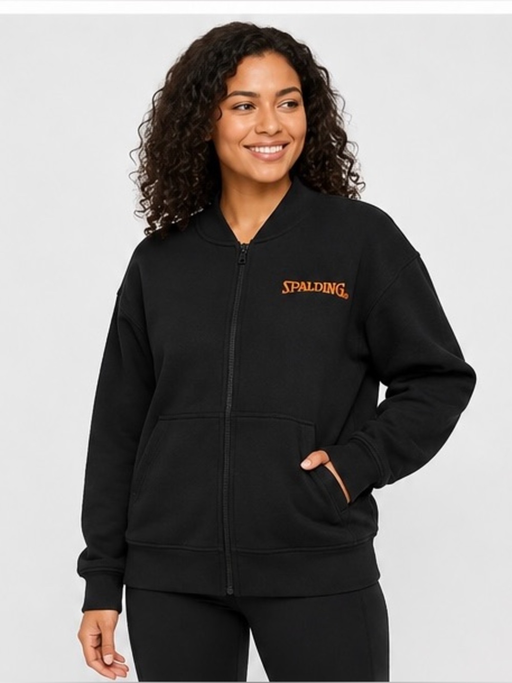 Spalding Fleece Bomber Jacket Black Zip Up
Athleisure Women's Small